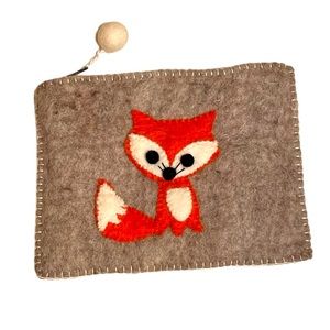 New Felted Wool Bag Handmade in Nepal Adorable Fox Appliqué